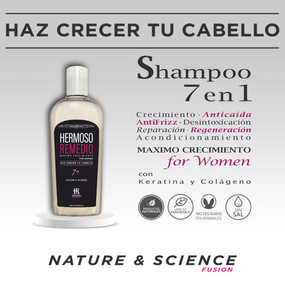 Shampoo Crecimiento Anticaída Reparación Regeneración Anti Frizz Capilar para Mujer | Combate Pérdida de Cabello por Alopecia | Sin Sal y Parabenos | Biotina, Queratina y Colágeno | 250ml