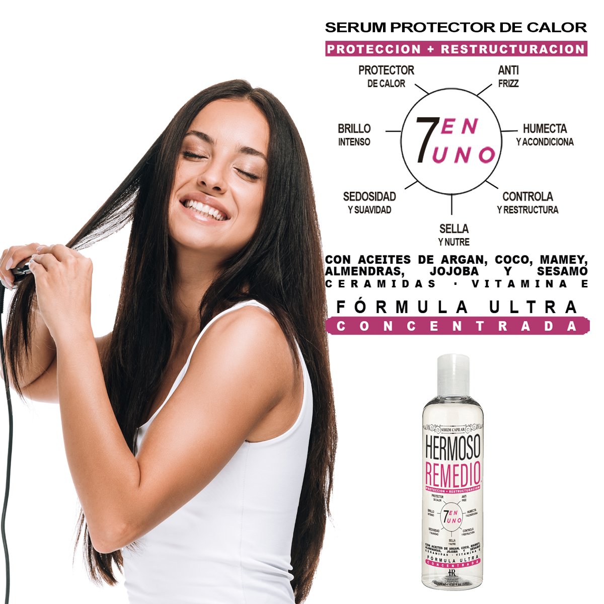Kit Tratamiento Cabello Anticaída Crecimiento Termo Protector Anti Frizz especial para cabello expuesto a herramientas de calor y difícil de peinar - Shampoo + Serum Capilar - Hermoso Remedio