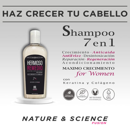 Kit Tratamiento Cabello Anticaída Crecimiento Termo Protector Anti Frizz especial para cabello expuesto a herramientas de calor y difícil de peinar - Shampoo + Serum Capilar - Hermoso Remedio